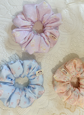 oohlala手作肠圈紫色缎面枕头睡眠发圈可爱小猫肠圈头绳柔软充棉