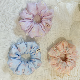 oohlala手作肠圈紫色缎面枕头睡眠发圈可爱小猫肠圈头绳柔软充棉