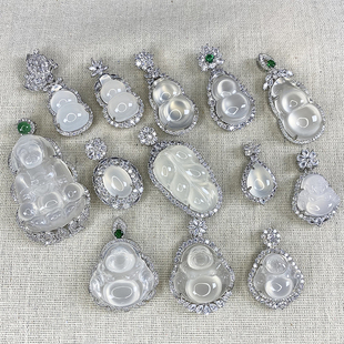 天然冰种玉髓吊坠女款 翡翠色玉石挂坠镶嵌宝石冰透玛瑙项链子挂件