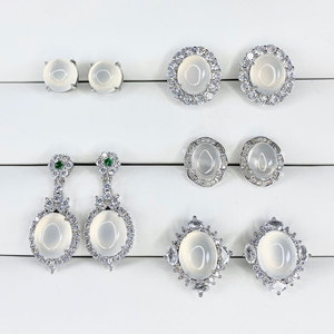 天然冰种玉髓耳钉翡翠色少女款耳坠冰透白玉石玛瑙镶嵌银色耳饰品