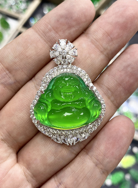 冰绿玛瑙佛公吊坠玉髓项链子挂件