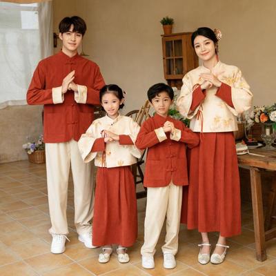 旗袍亲子装新中式全家福唐装汉服