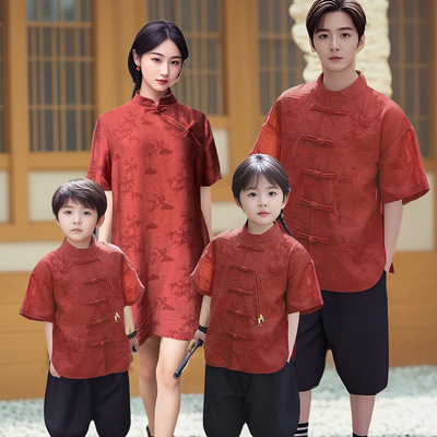 全家福亲子装汉服夏父子唐装祖孙