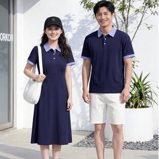 法式连衣裙情侣装2026夏装新款一衣一裙男polo衫网红女假两件裙子
