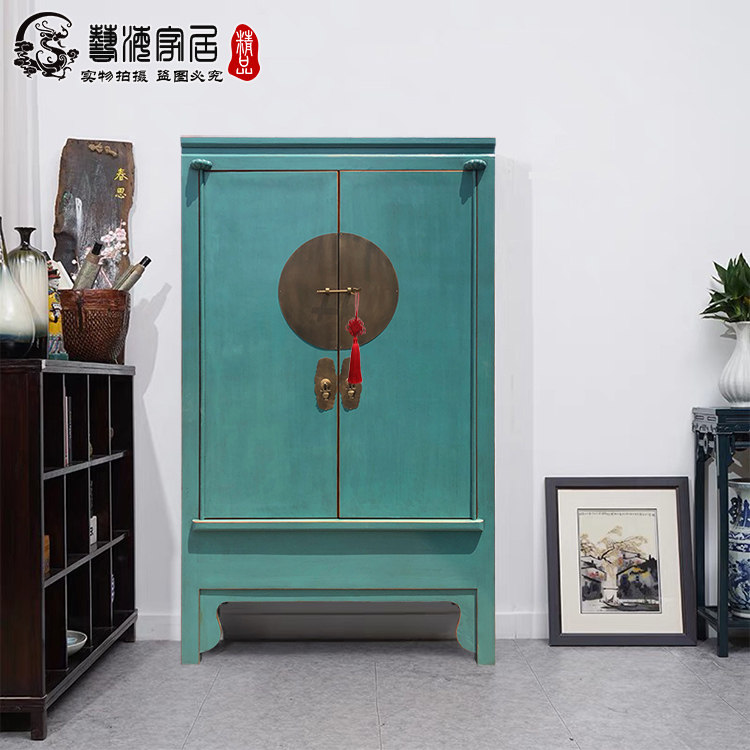 新中式老榆木衣柜复古做旧衣柜卧室柜子储物柜大衣柜仿古旧家具