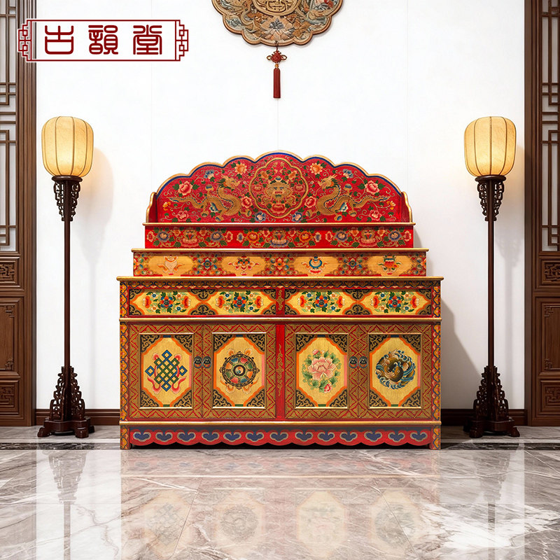 可定制彩绘佛龛加大供桌藏传供佛桌中式实木密宗供台佛台西藏家具图片