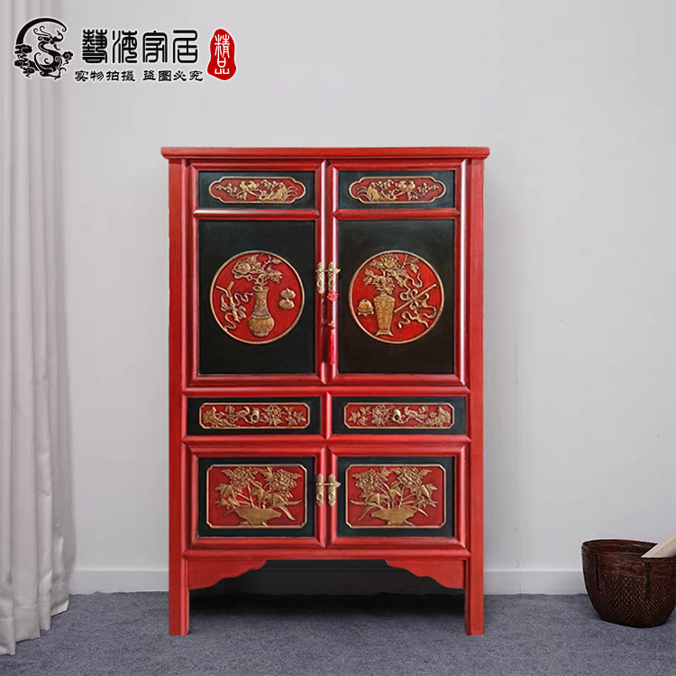 中式实木仿古衣柜定制卧室彩绘储物收纳装饰高柜复古古典整装衣橱