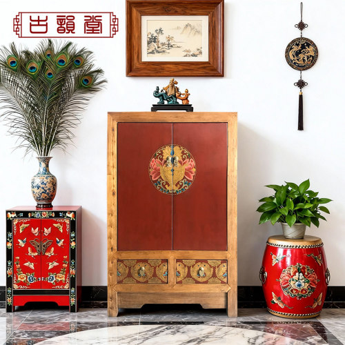 新中式风仿古做旧整体立柜定制