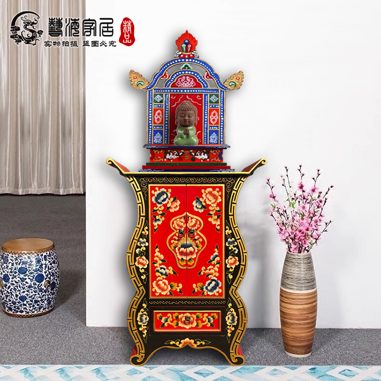 彩绘家具实木玄关柜仿古门厅柜手绘条案摆件柜地柜可定中式葫芦柜