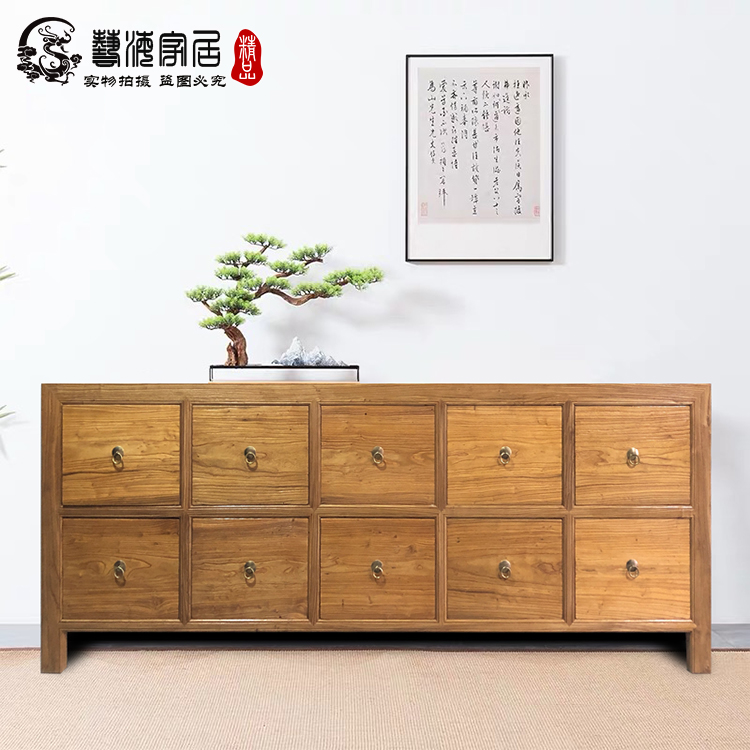 中式老榆木电视柜免漆实木落地柜客厅墙边柜简约储物收纳柜置物柜