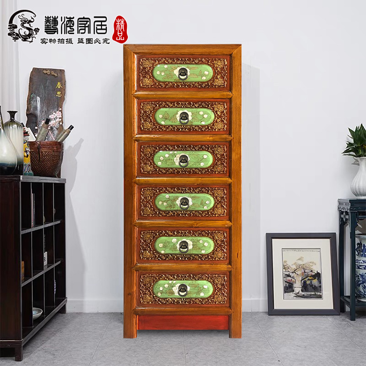 卧室进门欧式玄关柜彩绘多屉 客厅美式过道装饰柜隔断柜 轻奢斗柜