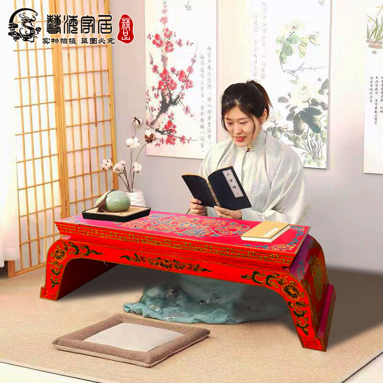 中式实木古典手工彩绘琴桌时尚家用学生书法桌简约茶几可定制包邮