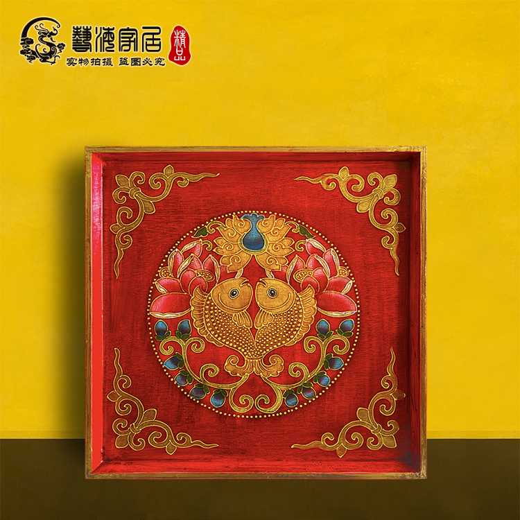 彩绘古典长方形木质托盘