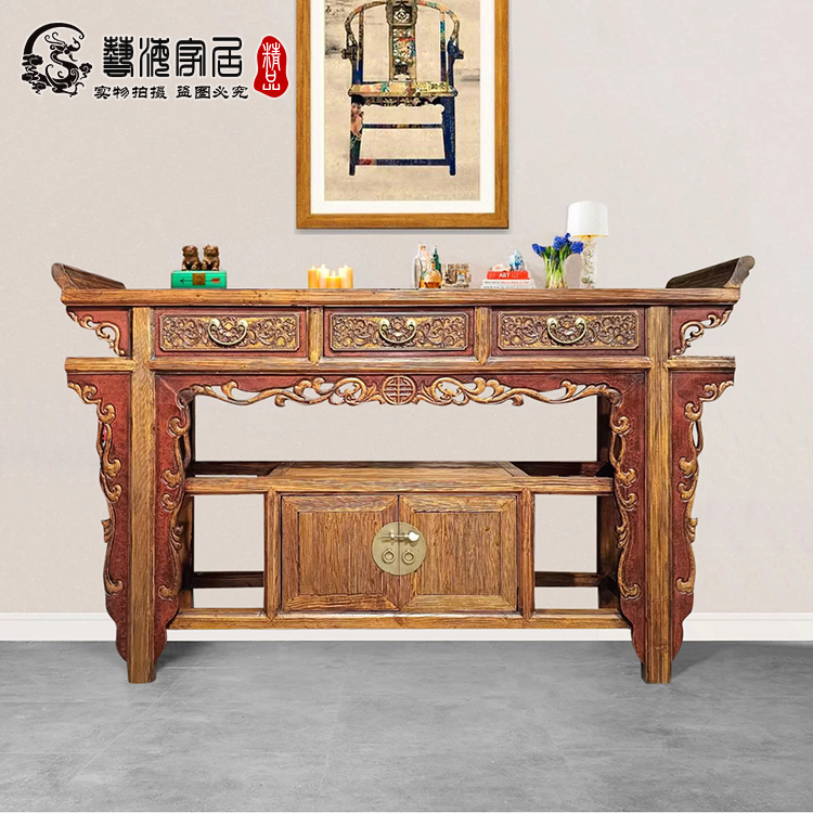 供桌供台神台简约实木佛龛佛桌佛台中式贡桌香案榆木玄关台财神桌