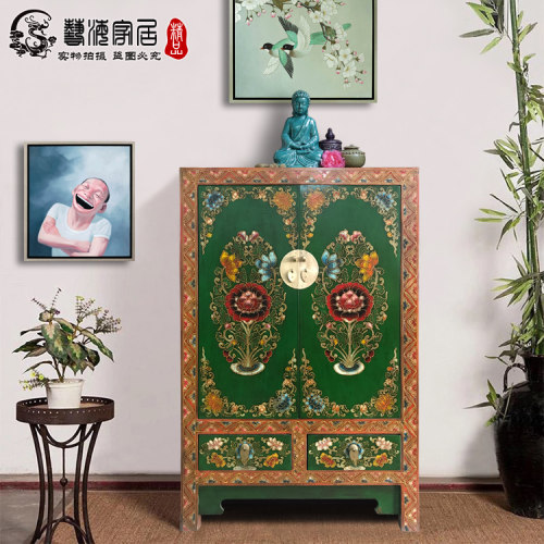 新中式风复古做旧西藏两门衣柜