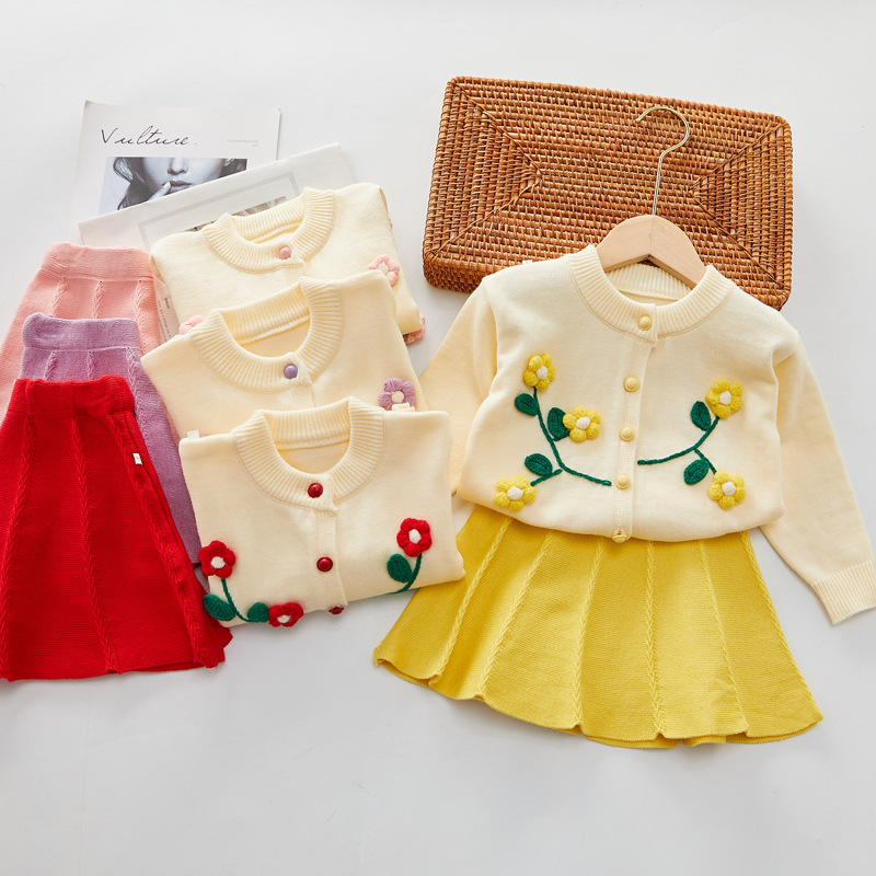儿童毛衣套装秋冬新款宝宝洋气甜美两件套女童可爱针织衫＋半身裙