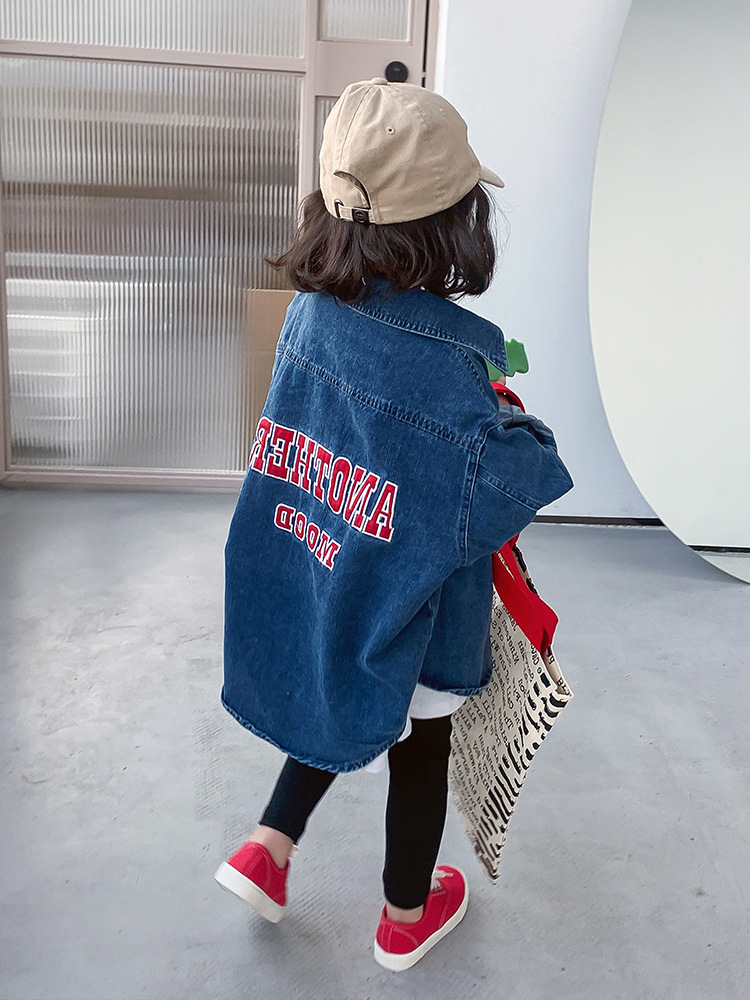 韩国童装2025秋季新款女童中长款牛仔外套儿童洋气百搭休闲上衣潮