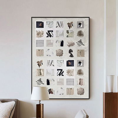 现代简约色块客厅装饰画中古风沙发背景墙落地挂画抽象样板间壁画