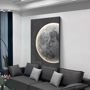 2026新款黑白简约月球客厅装饰画高档肌理砂岩沙发背景墙挂画
