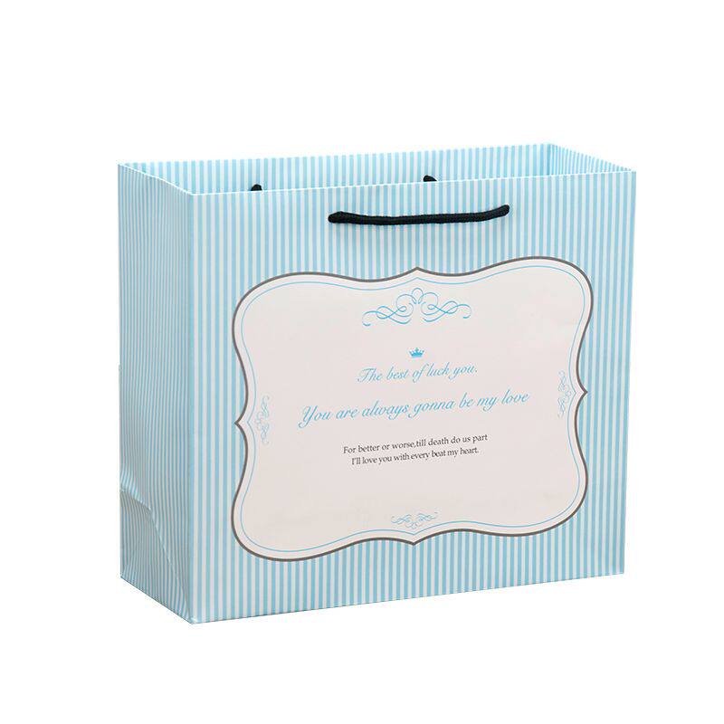 简约粉时尚条纹爱心礼品袋手提袋精美礼物包装袋纸袋伴手礼袋定制