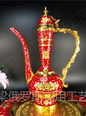 Z4-0新款俄罗斯锡金属酒壶特大号金边红色玫瑰花容量1斤半750毫升