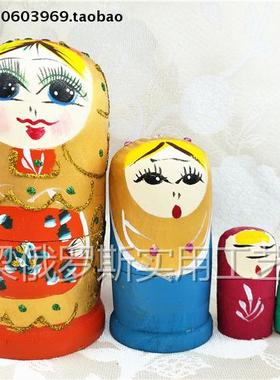 Z78特价清仓俄罗斯套娃5层金丝变色娃烫金底桔红色深绿色花实桦木