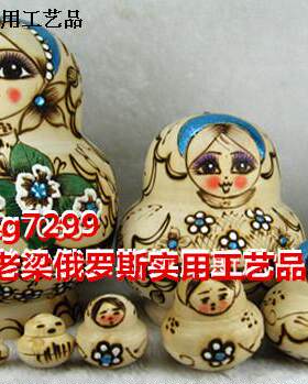 Z2俄罗斯原产进口椴木套娃10层大肚娃花伞绿叶蓝色烫金镶钻纯手工