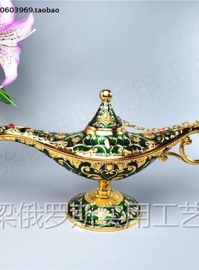 Z-09新款特价锡金属阿拉丁神灯许愿灯大号金边绿色桌面摆件长21cm