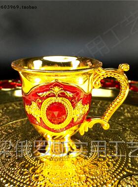 Z121-55特价俄罗斯锡金属手柄酒杯转运珠金边红色容量近1两45毫升