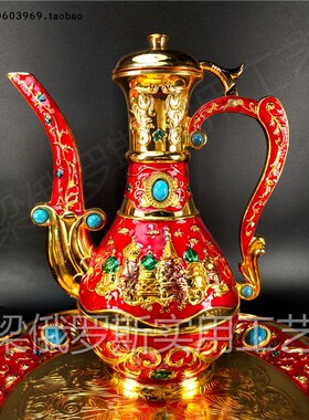 Z2特价俄罗斯锡金属酒壶金红色城堡绿松石珠容量800毫升1斤半厚重
