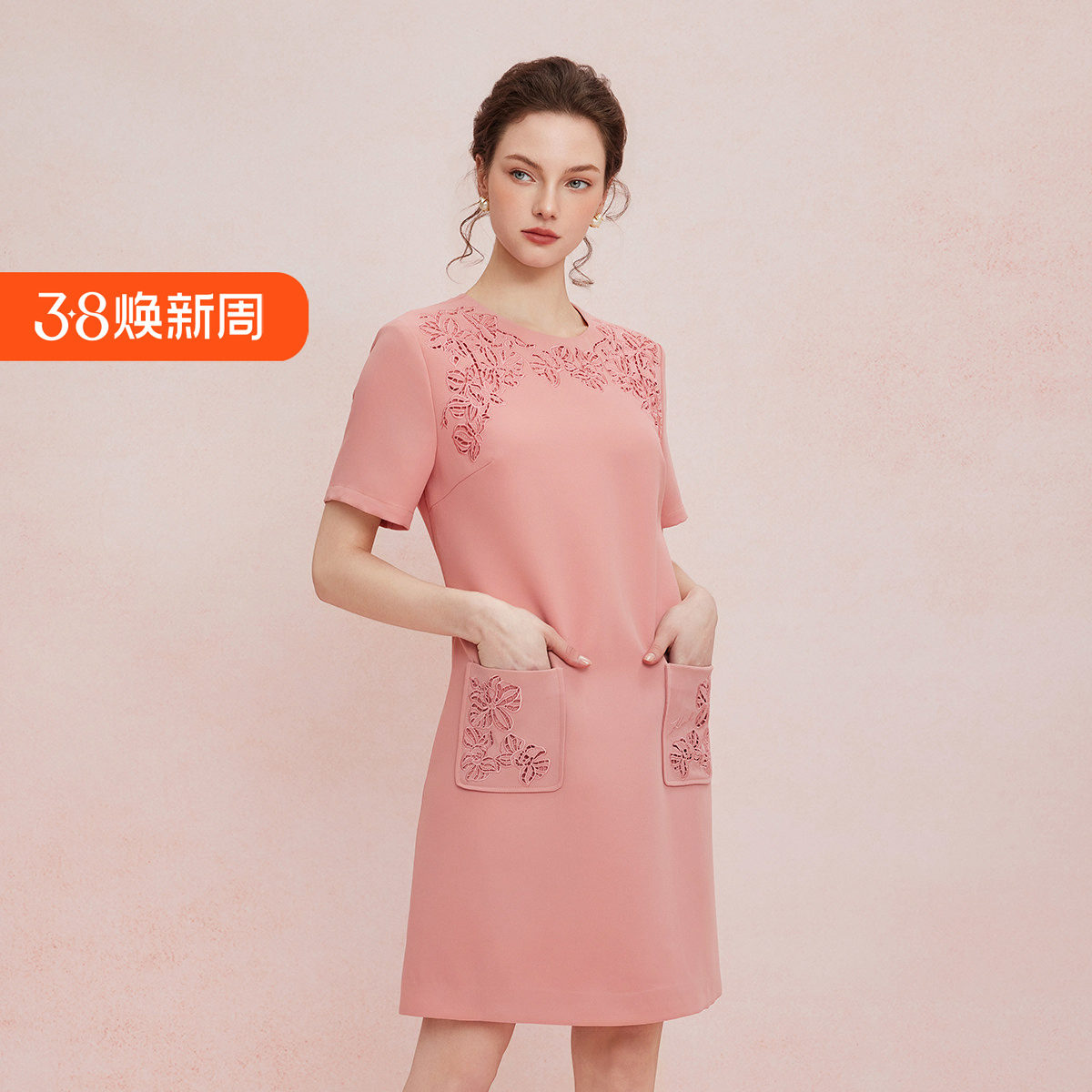 斯尔丽25新款宴会小礼服镂空绣花工艺直身显瘦膝上裙型连衣裙