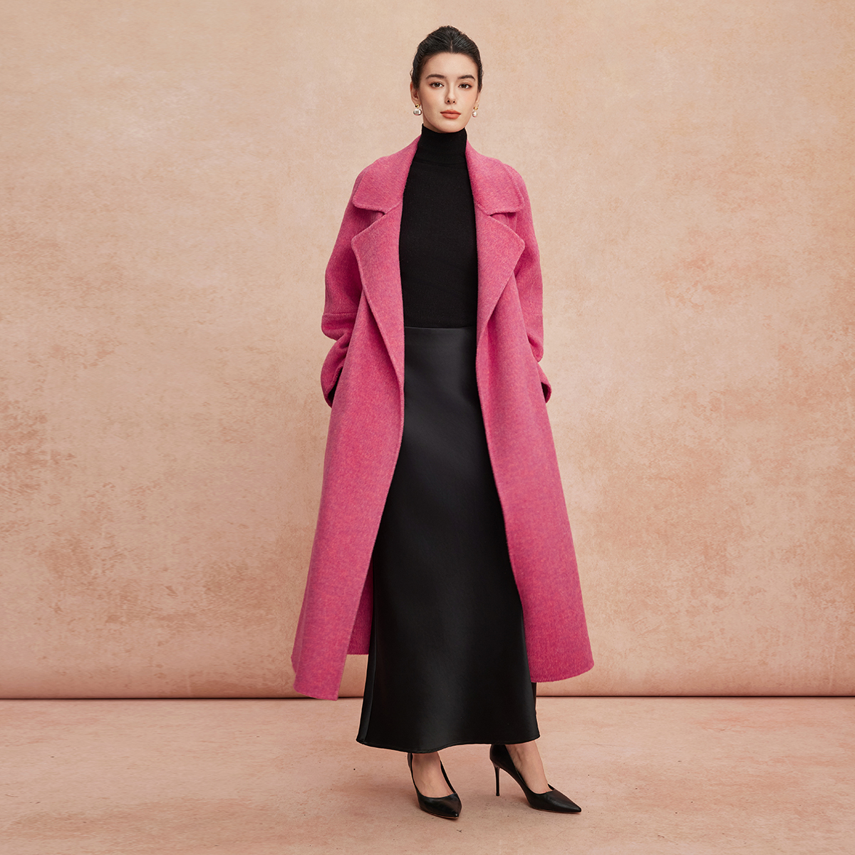 斯尔丽2025新款杂花色轻柔软糯慵懒风气质高雅廓形方式羊毛大衣