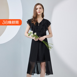 斯尔丽瑟俪2023夏季新款荷叶领法式浪漫轻薄柔美连衣裙