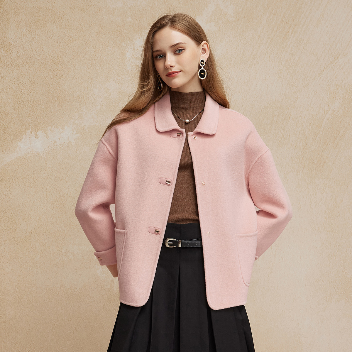 斯尔丽羊毛短休闲大衣