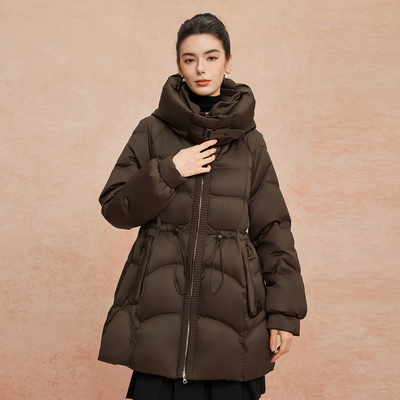 斯尔丽2025冬季新款连帽腰间抽绳显瘦加厚宽松休闲一手长羽绒服