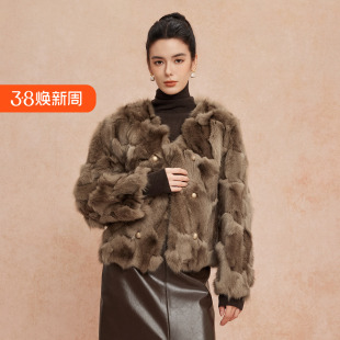 斯尔丽25冬季 短皮草外套 气质名媛小香轻奢狐狸毛女士甜美温柔时尚
