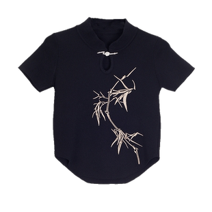 斯尔丽2024新款滑爽不贴身针织旗袍领国风绣花百搭上衣女式针织衫