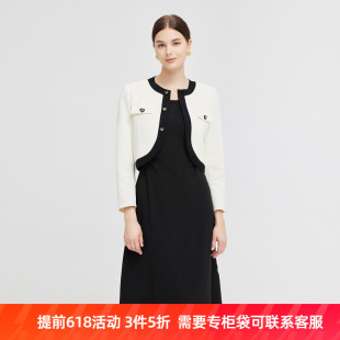 连衣裙 斯尔丽瑟俪圆领短款 上衣外套搭配无袖 圆领连衣裙女式 套装