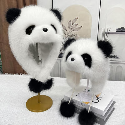 可爱熊猫帽子女围巾一体两件套冬季户外加厚加绒防风保暖头套卡通