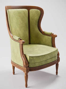 法式实木高背雕花单人沙发椅美式小户型客厅卧室复古绿色老虎椅