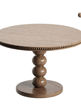 实木白蜡木雕刻家用圆餐桌可定制椭圆形饭桌法式复古原木拍摄家具