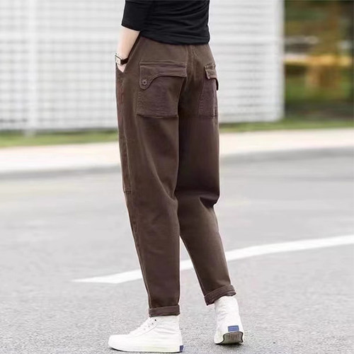 秋冬加厚松紧全棉工装裤哈伦长裤