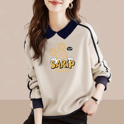 纯棉长袖卫衣女POLO领打底衫上衣