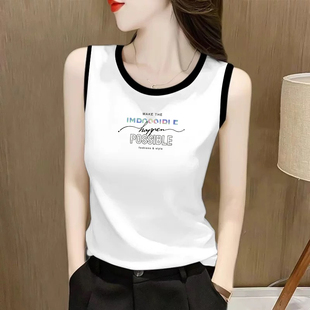 新款 圆领内搭吊带纯棉打底衫 时尚 背心女2026新款 上衣 撞色无袖 夏季