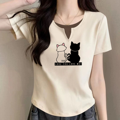 通勤风V领短袖T恤女显瘦纯棉上衣