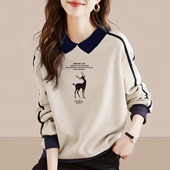 外贸出口纯棉长袖 翻领上衣 休闲百搭POLO衫 卫衣女春秋季 洋气打底衫