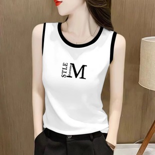 吊带T恤上衣 无袖 外贸原单女装 纯棉印花背心女宽松显瘦内搭打底衫