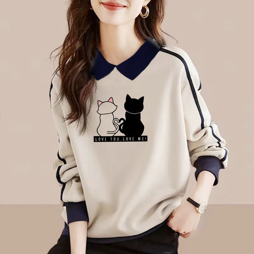 秋季polo领卫衣女纯棉上衣打底衫