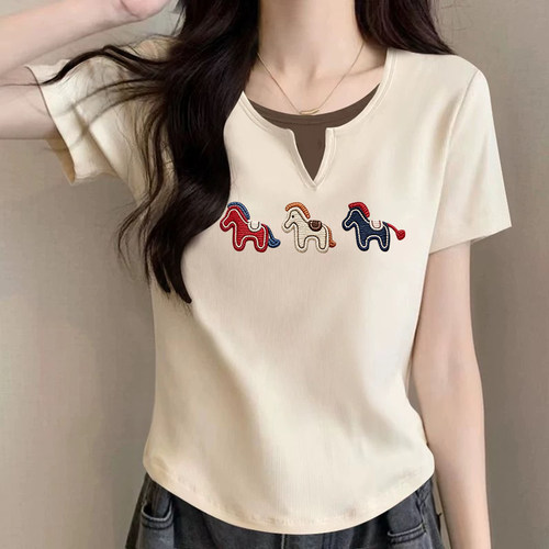 时尚假两件纯棉T恤夏季短袖上衣