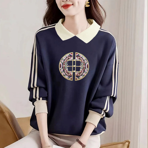 时尚纯棉长袖卫衣翻领打底衫上衣